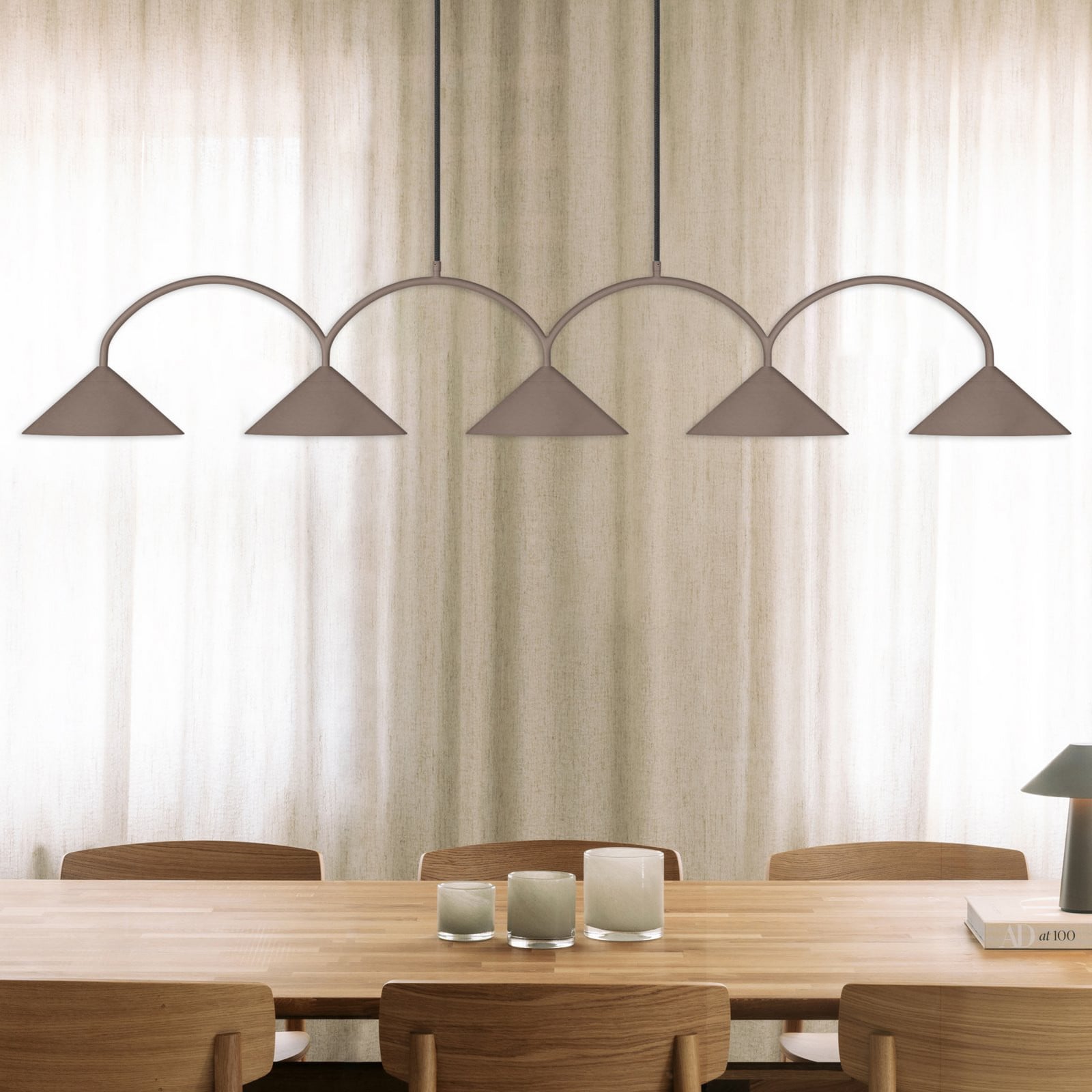 CURVE riippuvalo, pituus 165 cm, ruskea, 5-lamppuinen - Globen Lighting - Olohuone - Vintage / retro - Metalli - Monilamppuinen