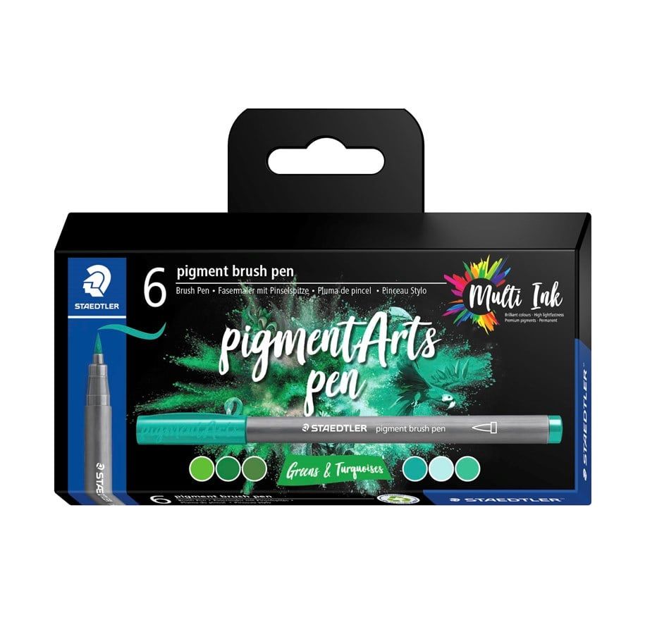 Staedtler Pigment brush 371 "Greens & Turquoises" 6 pcs. Cardboard box