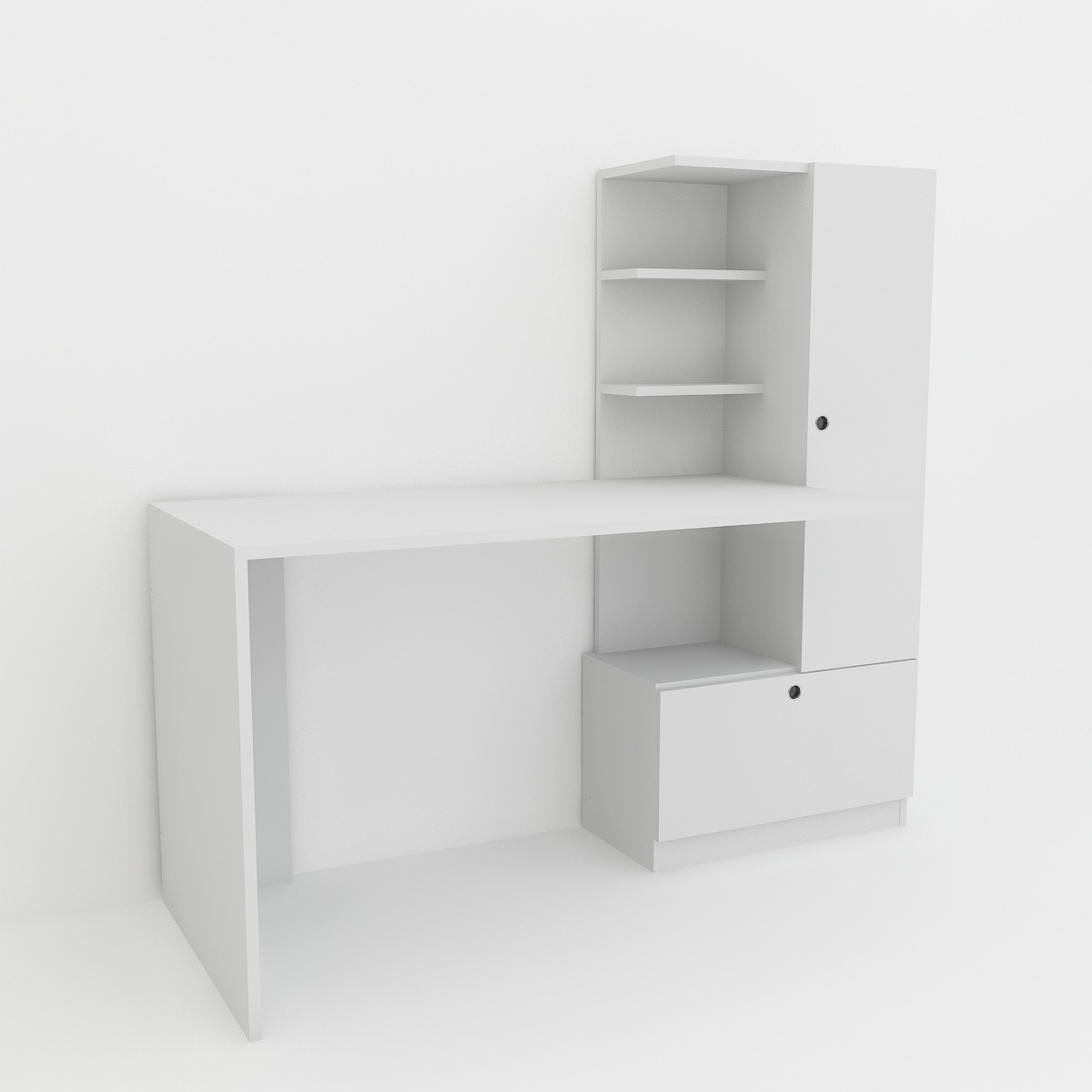 Norda Design Moderni valkoinen opiskelupöytä kirjahyllyllä, 149.5 x 120 x 61.8 cm | 100 % melamiinipäällysteinen, seinään kiinnitettävä