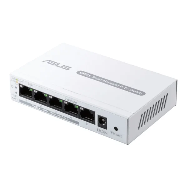 ASUS ExpertWiFi EBP15 - Hallittava 5-porttinen Gigabit Ethernet PoE+ -kytkin, Valkoinen