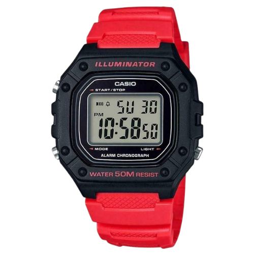 Casio Youth Series W-218H-4BVDF Neliönmuotoinen Digitaalinen Urheilukello - Musta/Punainen