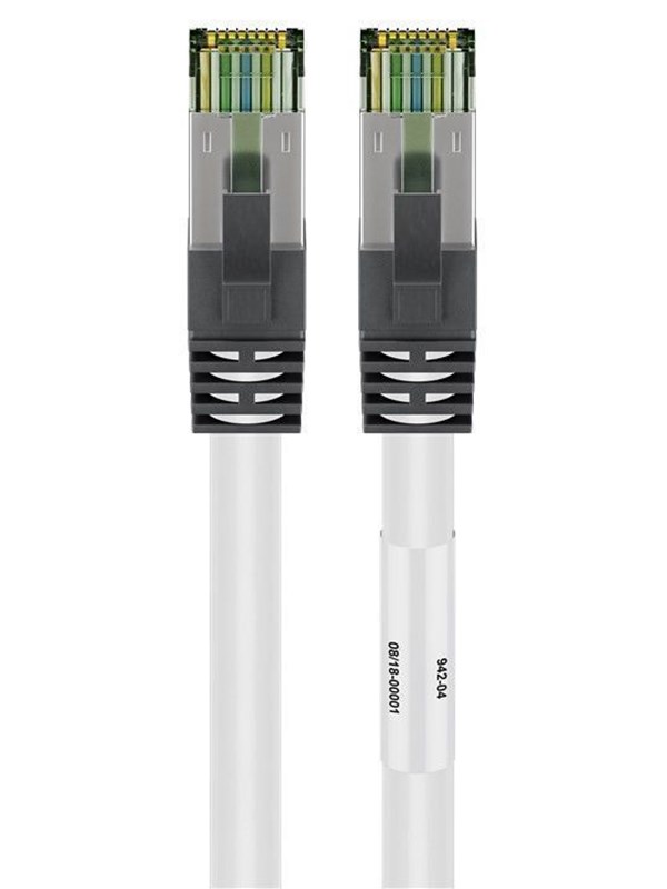 Goobay RJ45 (CAT 6A, 500 MHz) patchkabel med CAT 8.1 S/FTP rå kabel, vit 99,9 % syrefri kopparledare (OFC), AWG 24, halogenfri kabelhölje (LSZH)