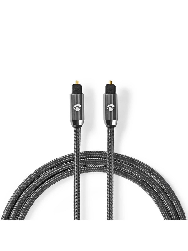 Nedis Optinen Audiokaapeli | TosLink uros | TosLink uros | 5.00 m | Pyöreä | Punottu | Gun Metal Harmaa | Laatikko kannella ja ikkunalla