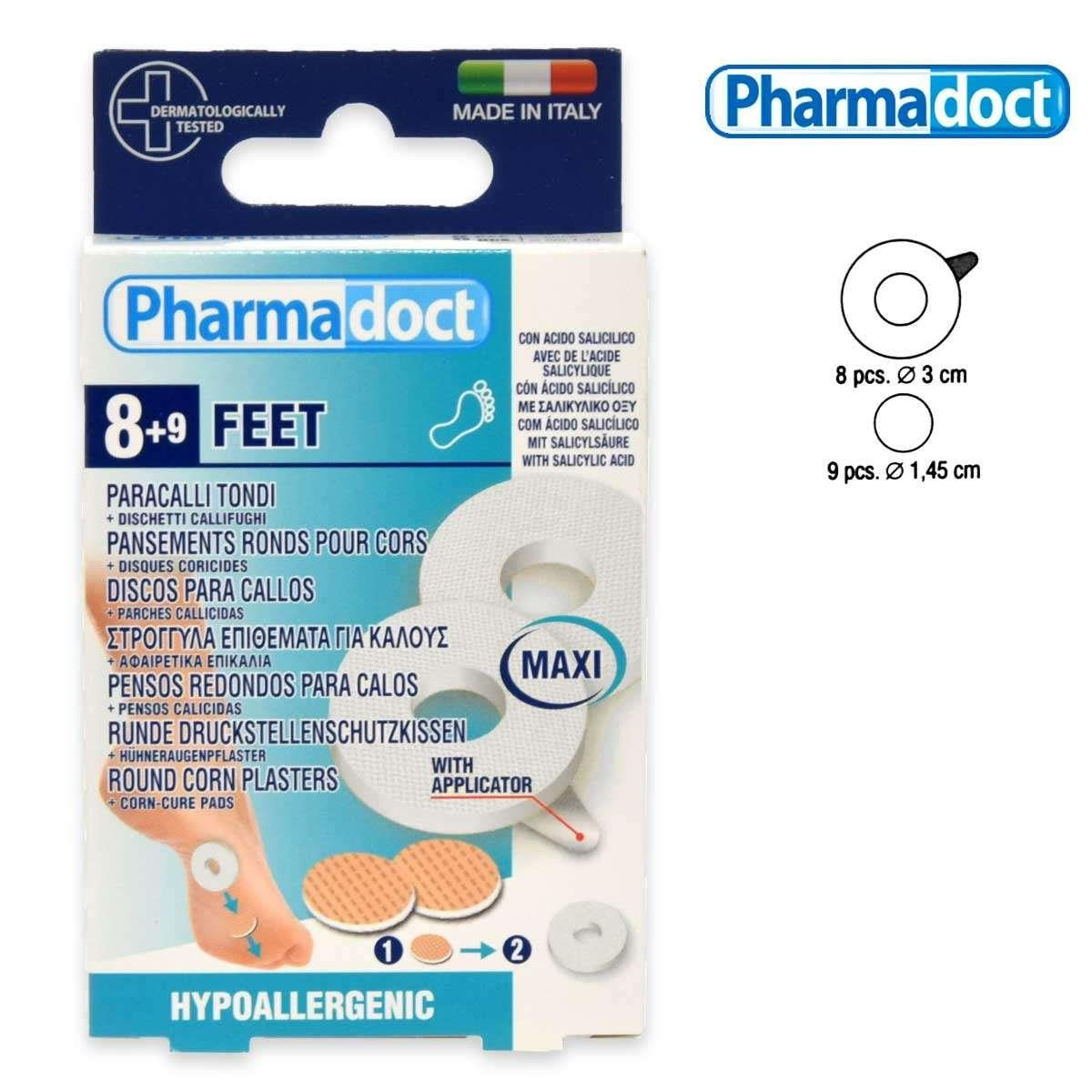 Pharmadoct Jalkojen suuret pyöreät lateksiset känsälaastarit 8 kappaletta + 9 känsälaastarit