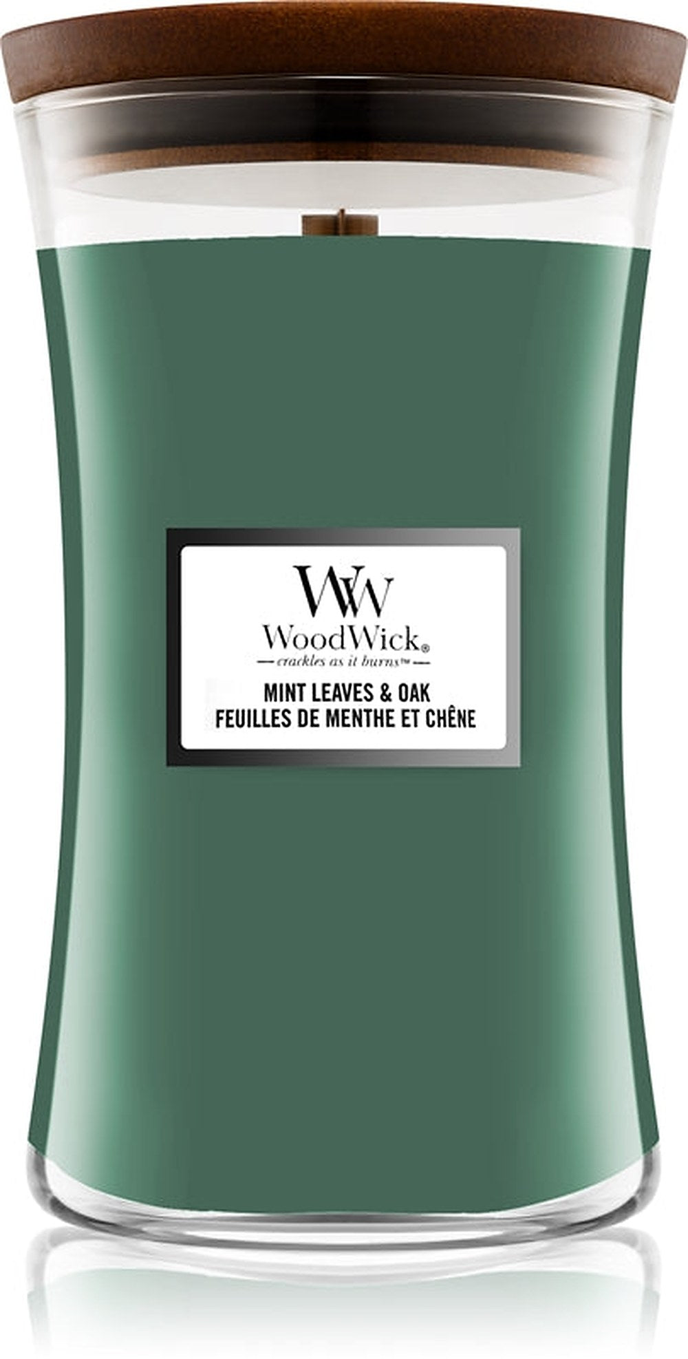 Woodwick Mint Leaves & Oak tuoksukynttilä puukytkimellä 609,5 g