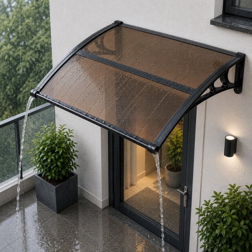 VEVOR Awnings for Door Entrance, 38 x 40 in, Exterior Front Door Window Awnings with Drainage & ABS Bracket, Rain Snow Sun Protection, Overhang Polycarbonate Door Canopy for Porch Patio, Brown