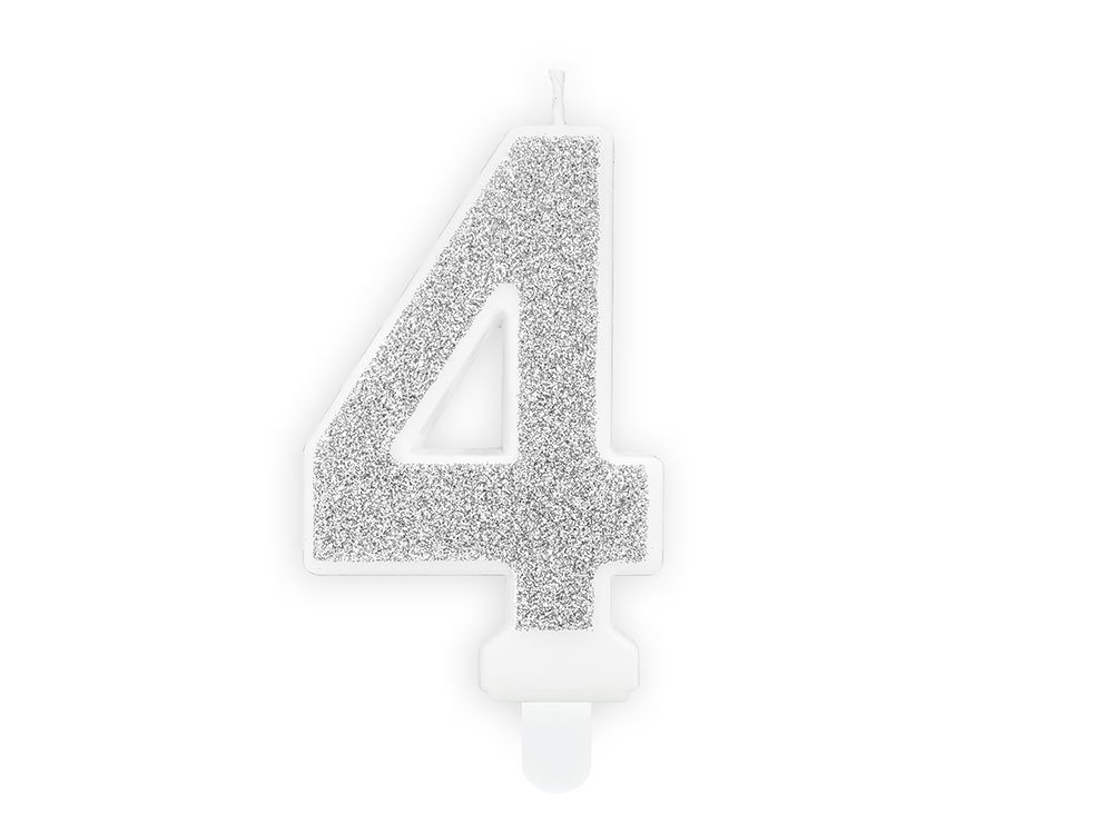 Kakkukynttilä Numero 8 Hopea Kimaltava - Siffra 4