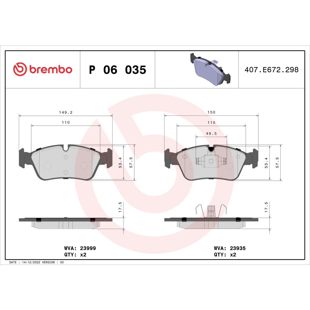 Jarrupalat, levyjarru BREMBO P 06 035X