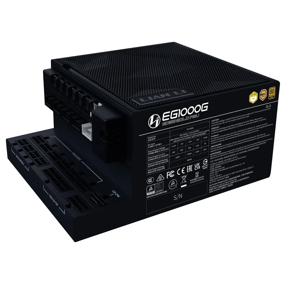Lian Li Edge Gold 1000W Black (with USB HUB) Virtalähde - 1000 Watt - 120 mm - ATX 3.1 - 80 Plus Kulta sertifioitu