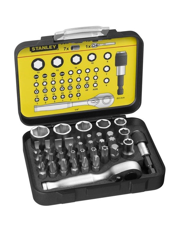 Stanley Set Of 39 1/4" Drive Bits (25mm) + 1 Magneettinen Bit Holder With Lock Ring