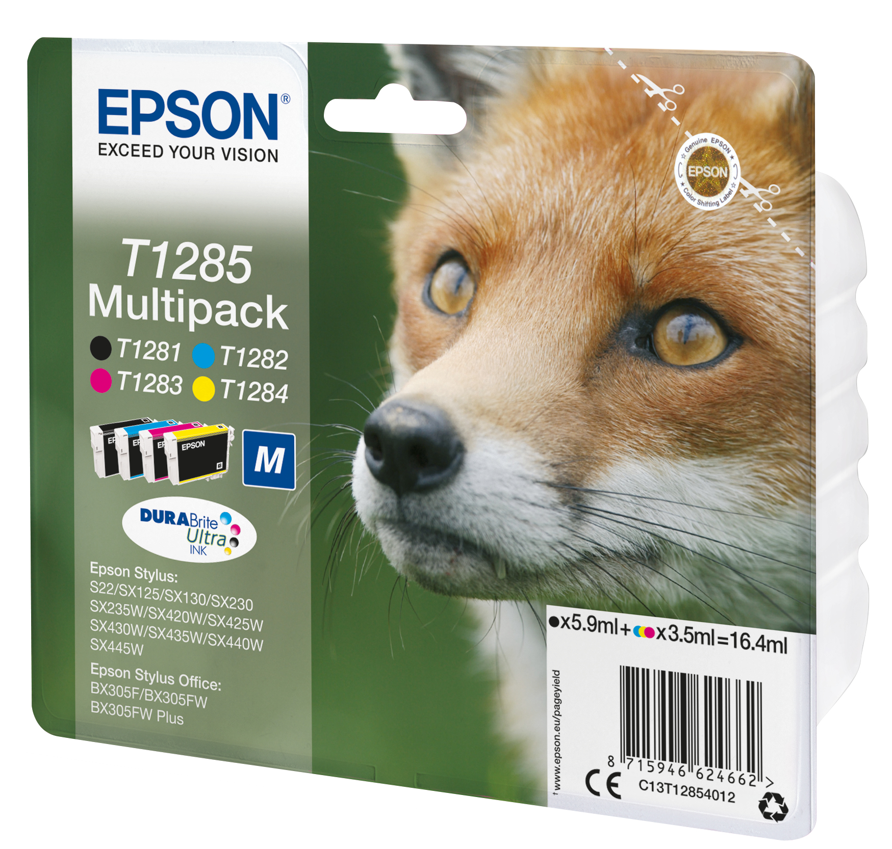 Epson DURABrite Ultra T1285 -mustekasettipakkaus, musta/syaani/magenta/keltainen, 4 kpl