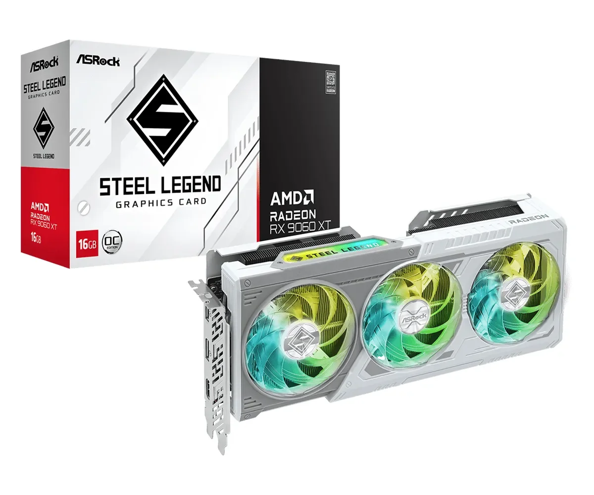 Asrock AMD Radeon RX 9060 XT Steel Legend 16GB OC, Radeon RX 9060 XT, 16 GB, GDDR6, 128 bittiä, 7680 x 4320 pikseliä, PCI Express x16 5.0