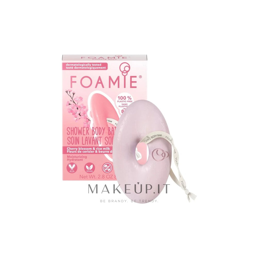 Foamie Moisturizing Shower Cherry Kiss kirsikankukan ja riisimaidon kera (suihkuvartalopatukka) 80 g