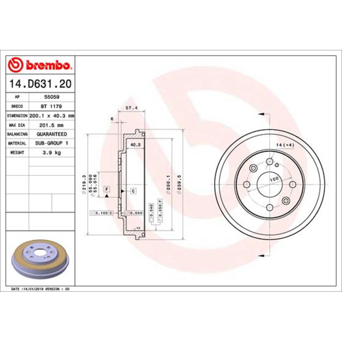 Jarrurumpu BREMBO 14.D631.20