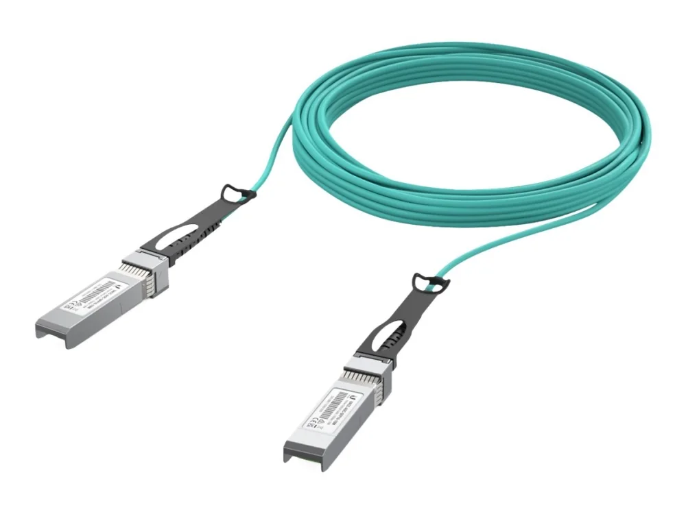 Ubiquiti - 10GBase-AOC direct attach kaapeli - SFP+ til SFP+ - 10 m. - 3 mm - fiberoptik - Aktiivinen optinen kaapeli (AOC) - akvamarina