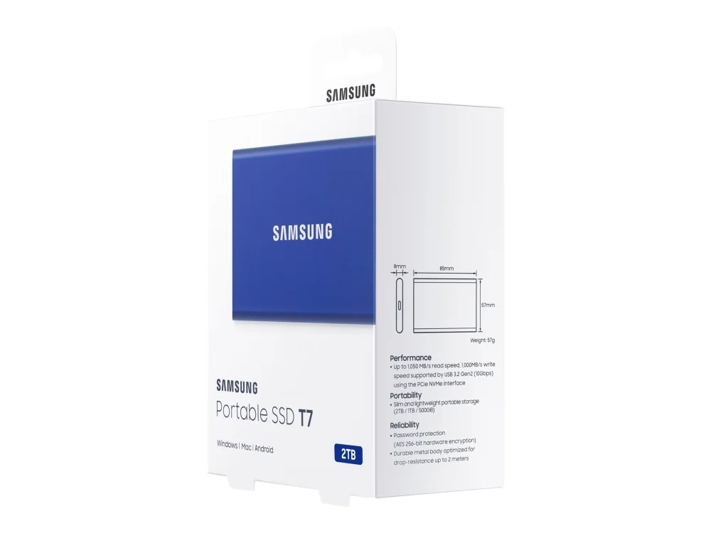 Samsung Portable Ssd T7 2tb Gen 2 Usb-c Sininen