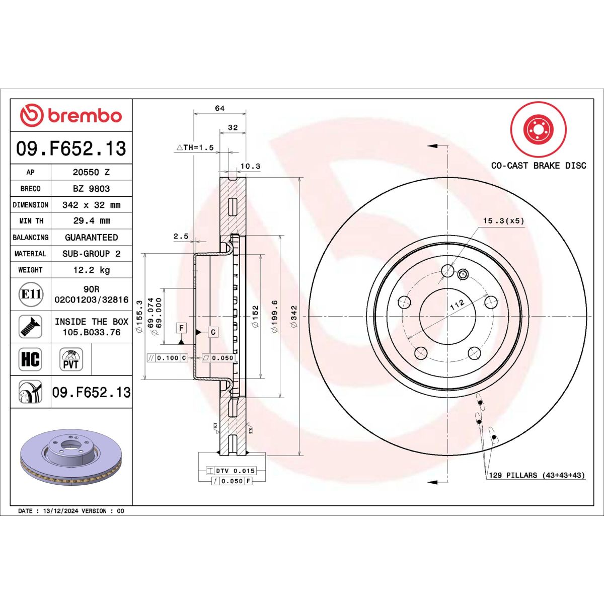 Jarrulevy BREMBO 09.F652.13