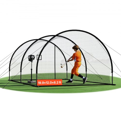 VEVOR Baseball Batting Cage, 6060 x 3660 x 2500mm Freestanding Portable Batting Cage, Hitting Cages with 30-Ply Knotted HDPE & Pitching Machine Opening, Battings Cages Netting for Indoor Outdoor