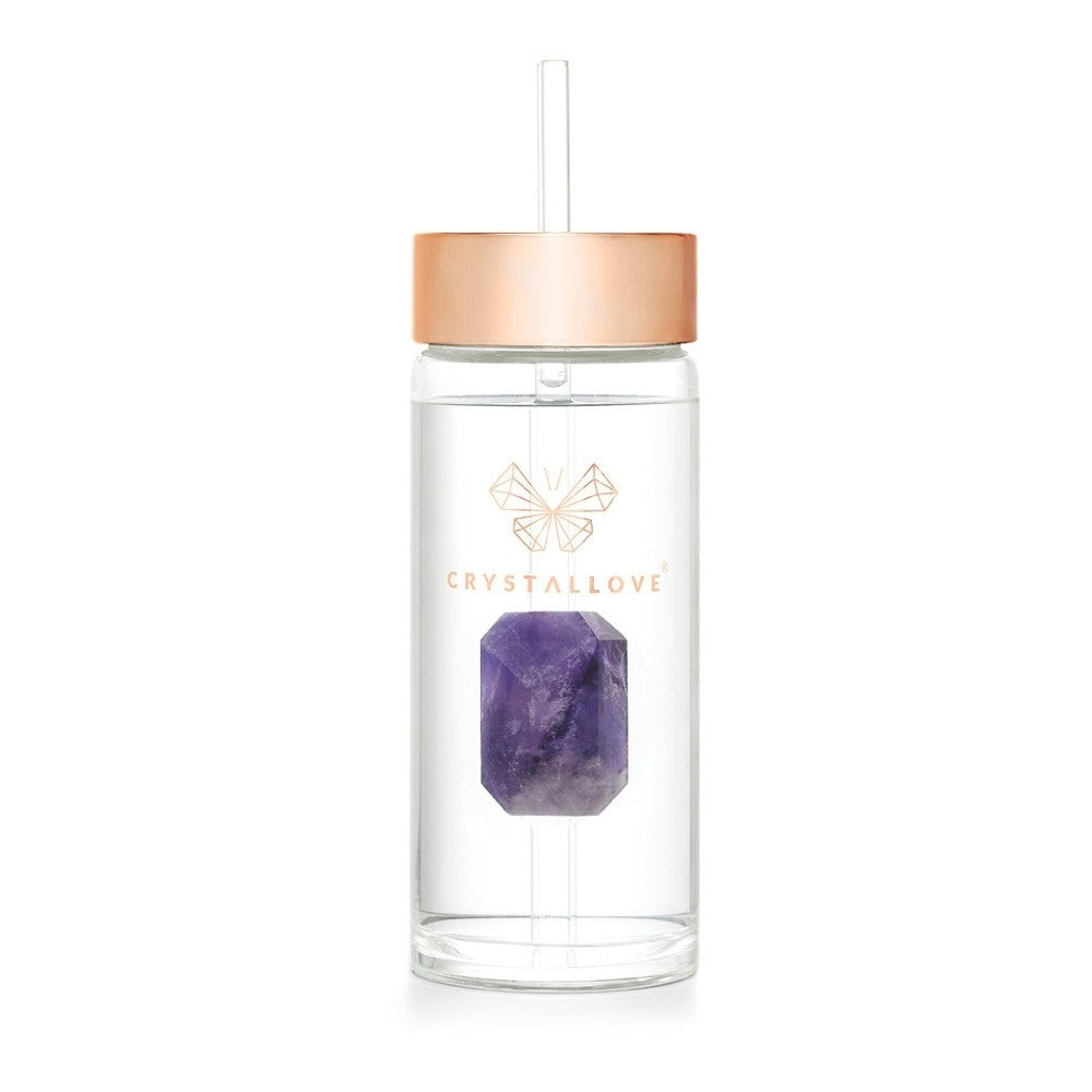 Crystallove Amethyst Straw Water Bottle lasinen juomapullo pillillä 400 ml