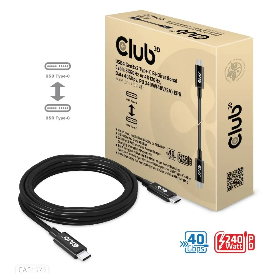 Club 3D - USB-C cable - 24 pin USB-C to 24 pin USB-C - 3 m