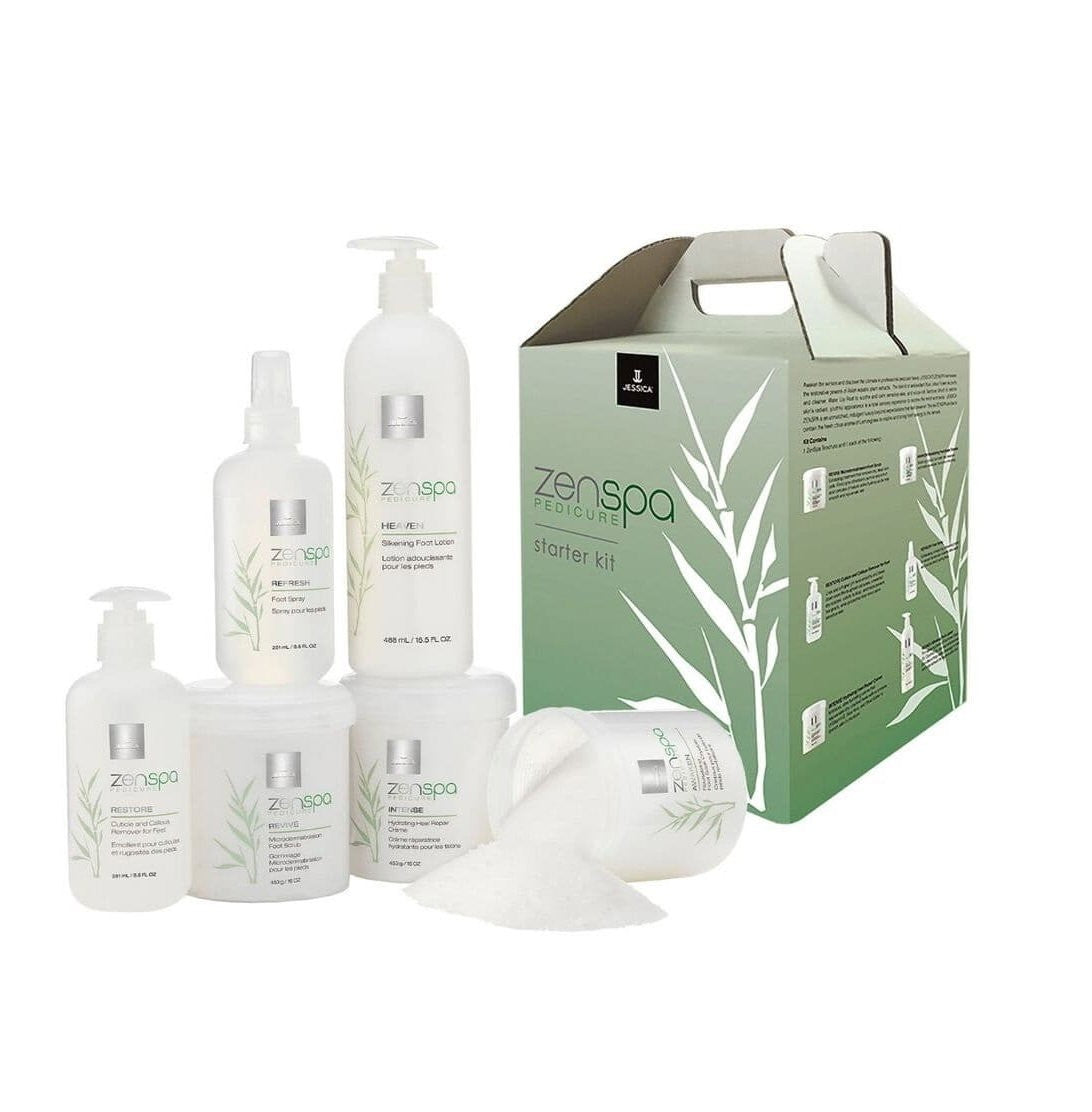 Aloitussarja setti Jessica:ZenSpa Revive Volcanic Pumce kuoriva jalkakuorinta 435 g + Aloe Vera Cuticle Gel 251 ml + E-vitamiini kosteuttava jalkavoid