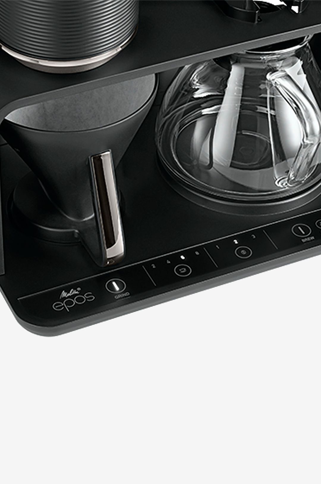 Melitta 1024-01, Suodatinkahvinkeitin, Kahvipavut, Sisäänrakennettu jauhin, 1515 W, Musta, Hopea