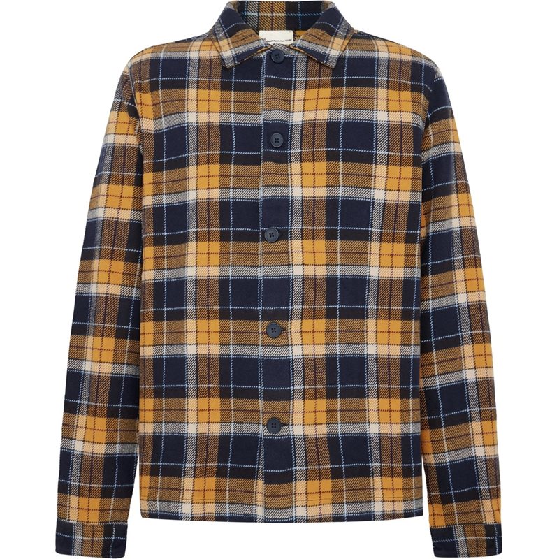 KnowledgeCotton Apparel Organic Cotton Flannel Overshirt GOTS Navy Check - L