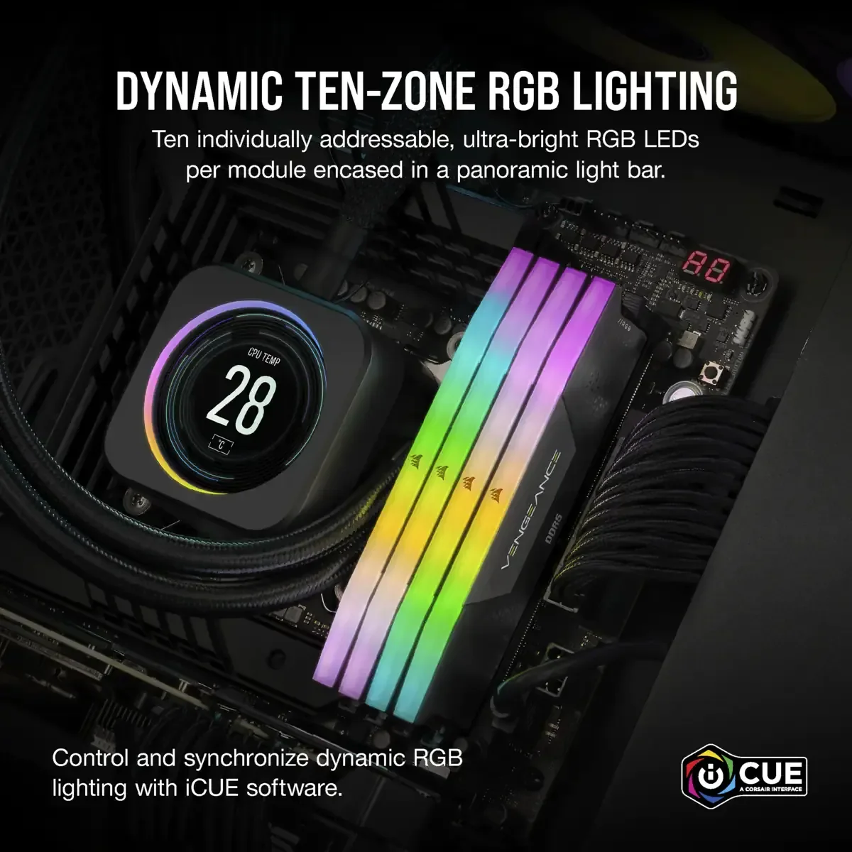 Corsair Vengeance RGB 32 Gt (2 x 16 Gt) DDR5 6400 MHz, CL32 -muisti (XMP)