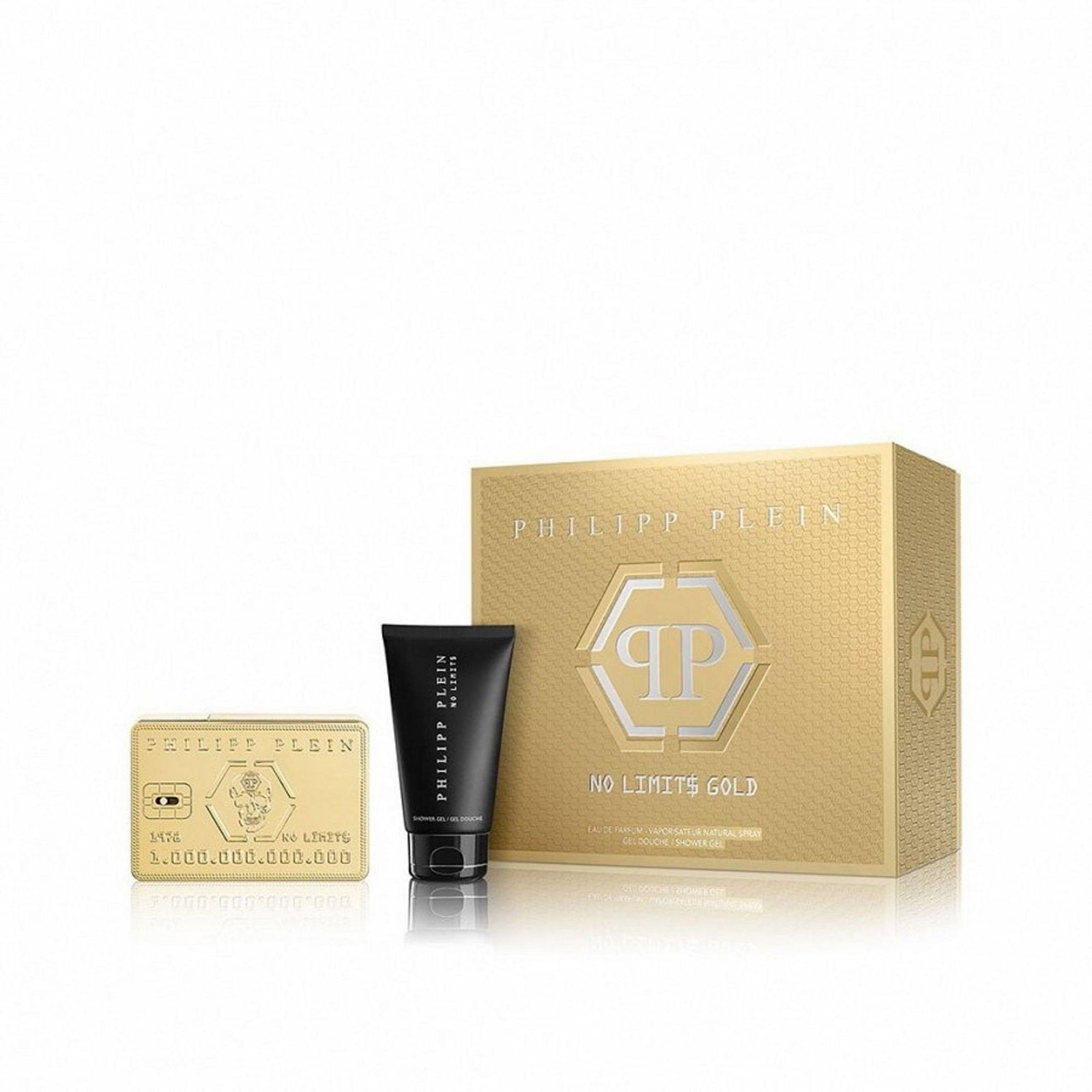 Setti Philipp Plein: No Limits Gold, Eau De Parfum, miehille, 50 ml + No Limits Gold, Suihkugeeli, kaikille ihotyypeille, 75 ml