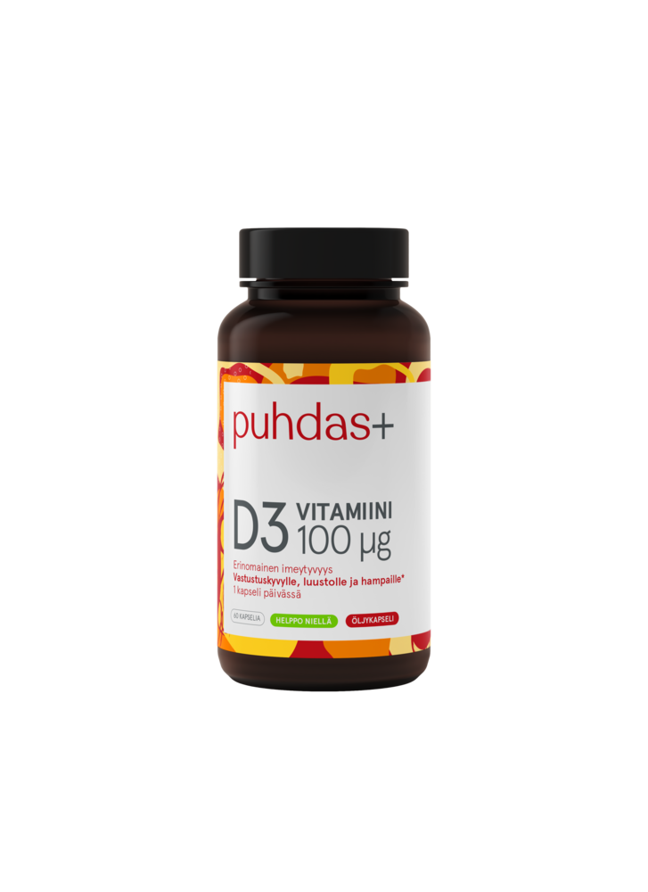 Puhdas+ D3-vit. oliiviöljy 100 mikrog 60 kaps