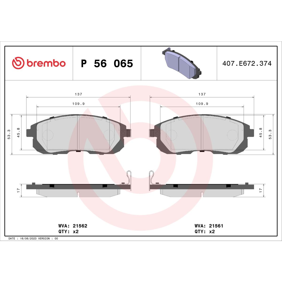 Jarrupalat, levyjarru BREMBO P 56 065