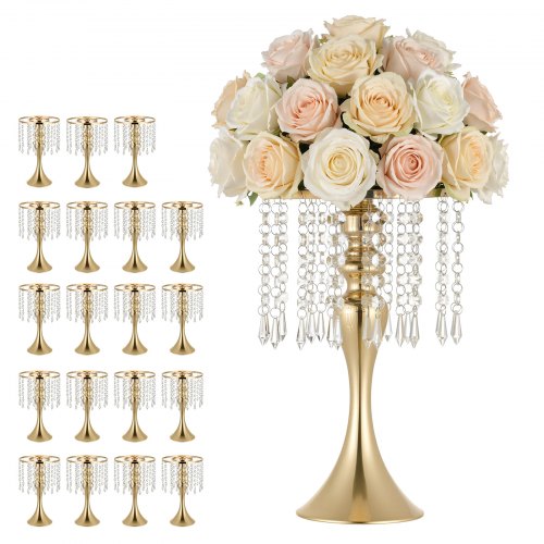 VEVOR 20 PCS Wedding Flower Vase, 33.5 cm Tall Flower Table Centerpieces, Crystal Banquet Vases Easy Installation, Electroplated Finish, Versatile Arrangement Stand for Party Events Home Decor, Gold