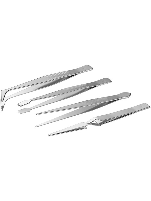 Fixpoint Pincettsats, 4 delar 1x spetsig pincett, rak, 1x spetsig pincett, böjd, 1x platt pincett, böjd, 1x tvärpincett, 110 mm