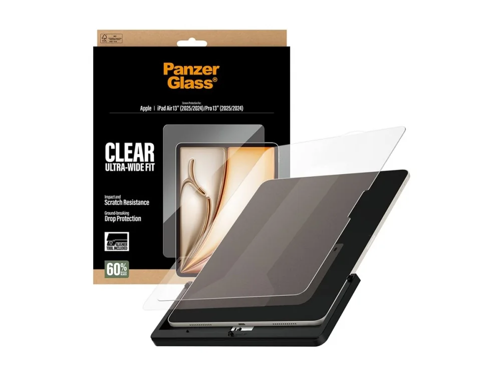 PanzerGlass ® Screen Protector iPad Air 13 (2024-2026) | Pro 13 (2024-2025) | Ultra-Wide Fit w. FASTFIT TOOL, Apple, Apple - iPad Air 13“ (2026), Apple - iPad Air 13 (2025), Apple - iPad Air 13'''' (2024), Apple -..., Asennus kuivana, Naarmuuntumisenkestävä, Iskunkestävä, Läpinäkyvä, 1 kpl