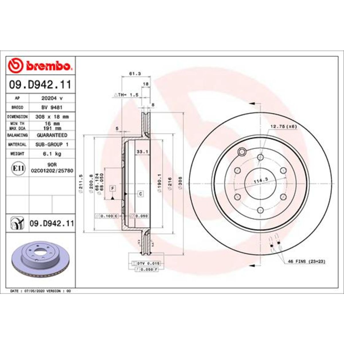 Jarrulevy BREMBO 09.D942.11