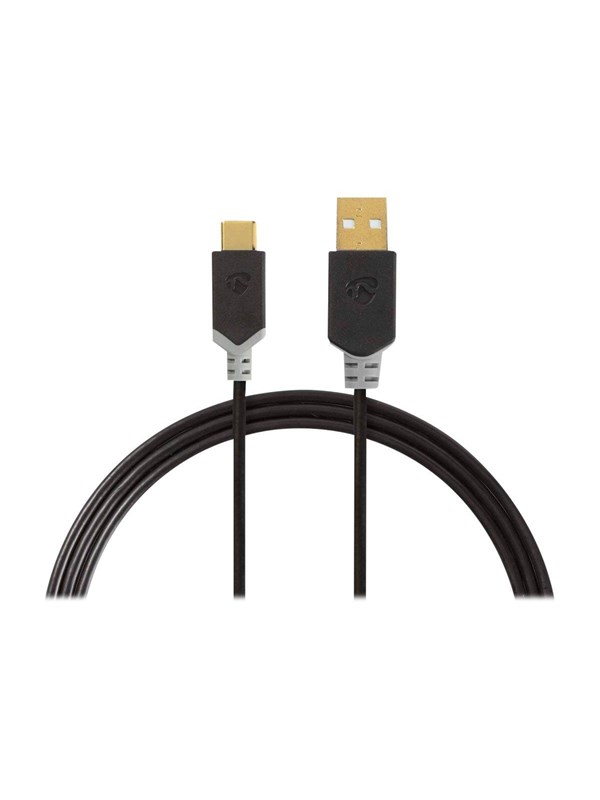 Nedis USB kaapeli | USB 2.0 | USB-A Uros | USB-CTM Uros | 60 W | 480 Mbps | Kullattu | 2.00 m | Pyöreä | PVC | Antrasiitti | Laatikko