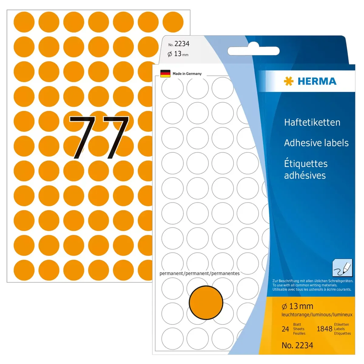 HERMA 2234, Oranssi, Ympyrä, Selluloosa, Paperi, 24 arkkia, 11,1 cm, 17 cm