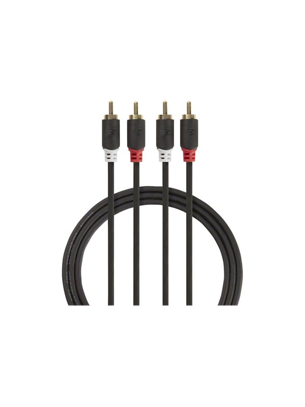 Nedis Stereoäänikaapeli | 2x RCA uros | 2x RCA uros | Kullattu | 2.00 m | Pyöreä | Antrasiitti | Laatikko