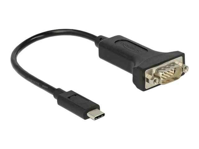DELOCK USB Type-C - RS-232 Serial DB9 (FTDI FT232RL) 0,15 m - Sovitin, Musta