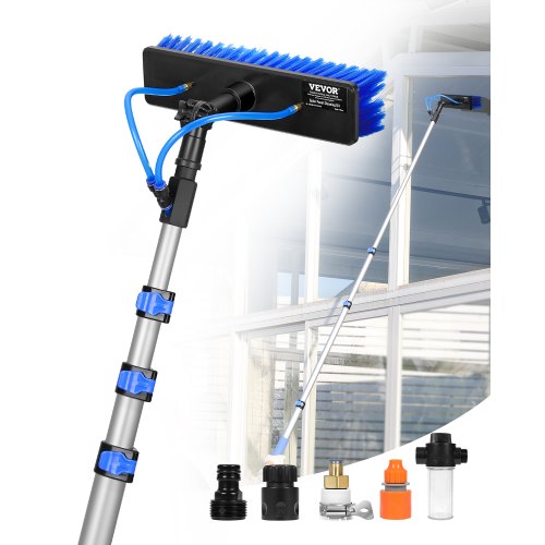 VEVOR Water Fed Pole Kit, 3.6m Solar Panel Cleaning Pole with Extendable Handle, 180° Rotatable Brush Head & 20m Hose, Household & Outdoor Window Cleaner Tool for Caravan Solar Panel Deck