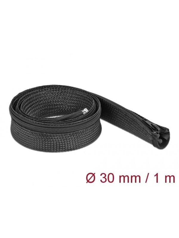DeLOCK Braided Sleeve with zip fastener heat-resistant 1 m x 30 mm