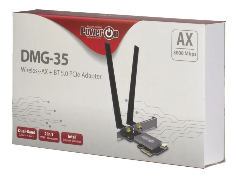 Inter-Tech DMG-35, Sisäinen, Langaton, PCI Express, WLAN / Bluetooth, 3000 Mbit/s, Musta, Hopea