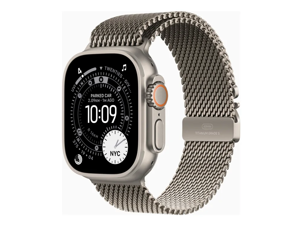 Apple Watch Ultra 3 GPS + Cellular 49mm Natural Titanium Case with Natural Titanium Milanese Loop - Medium