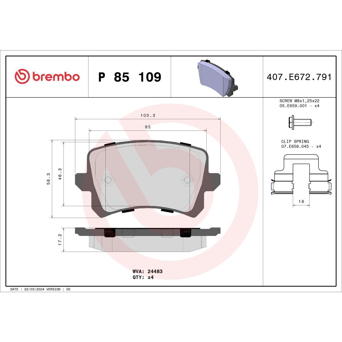 Jarrupalat, levyjarru BREMBO P 85 109