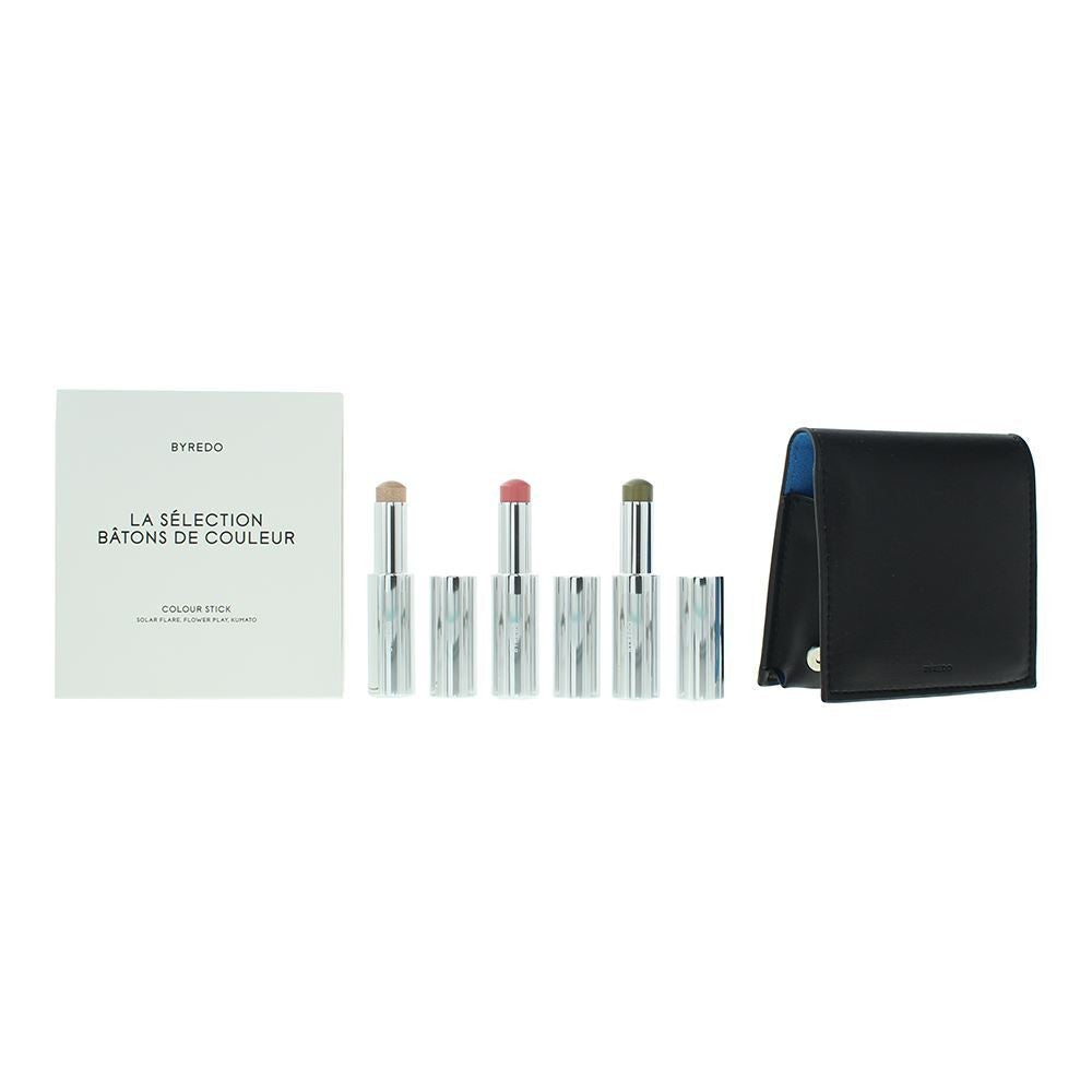 Setti Blu Byredo: Luomiväri 509 Solar Flare 3,5 g + Luomiväri Kumato Face 3,5 g + Luomiväripuikko Flower Play 3,5 g + Kotelo