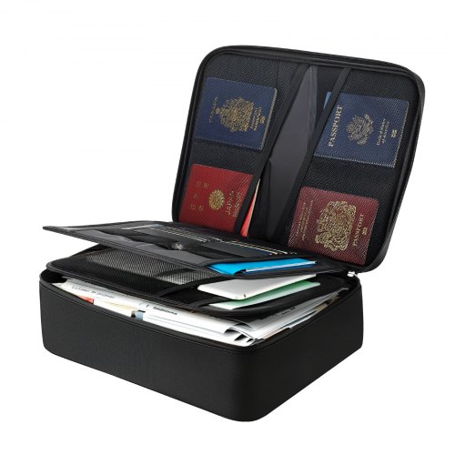 VEVOR Fireproof Document Box, 1000 °C Heat Insulated Fireproof & Waterproof Box with Lock, Portable Multi-Layer Home Office Travel File Storage Organizer, for Passports, Important Documents, Files