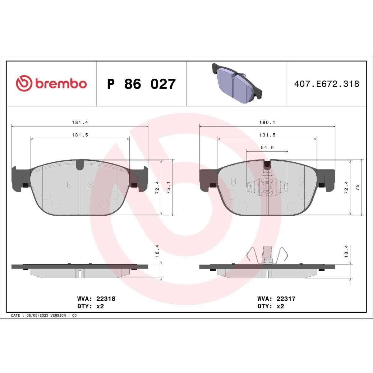 Jarrupalat, levyjarru BREMBO P 86 027
