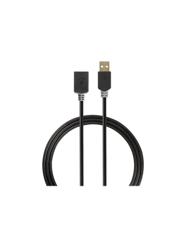 USB kaapeli | USB 2.0 | USB-A Uros | USB-A Naaras | 480 Mbps | Kullattu | 2.00 m | Pyöreä | PVC | Antrasiitti | Laatikko