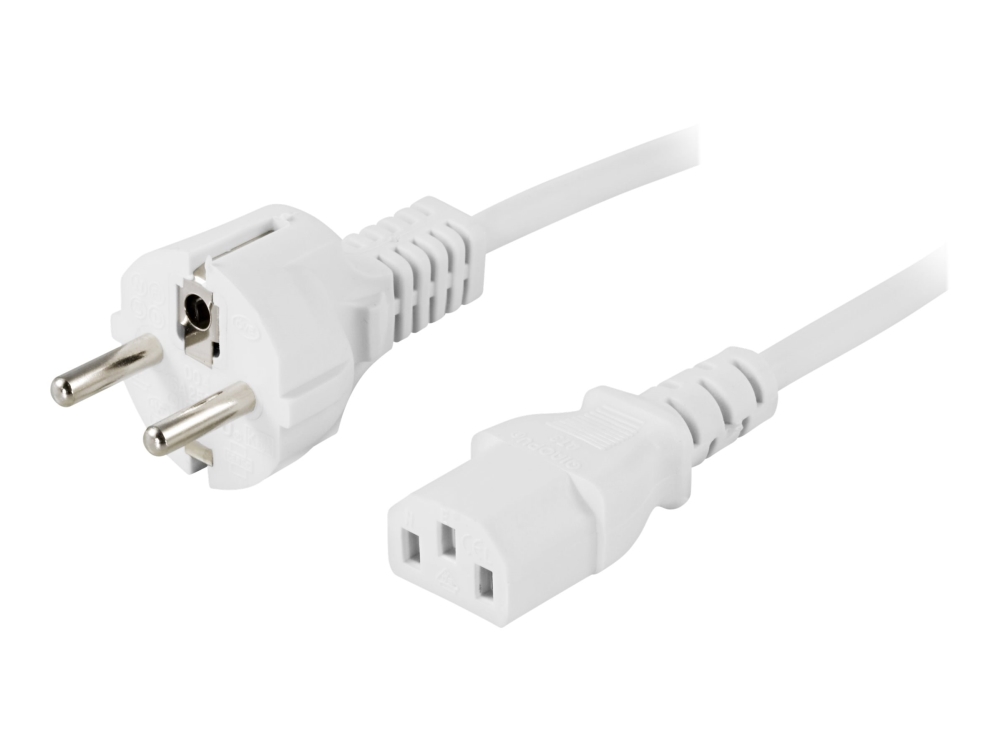 DELTACO Maadoitettu CEE 7/7 - IEC 60320 C13 0,5 metriä - Virtajohto, Valkoinen