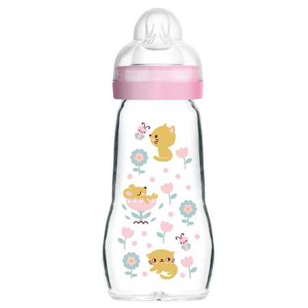 MAM Anti-Colic Pink Cat Lasinen Tuttipullo – 260 ml